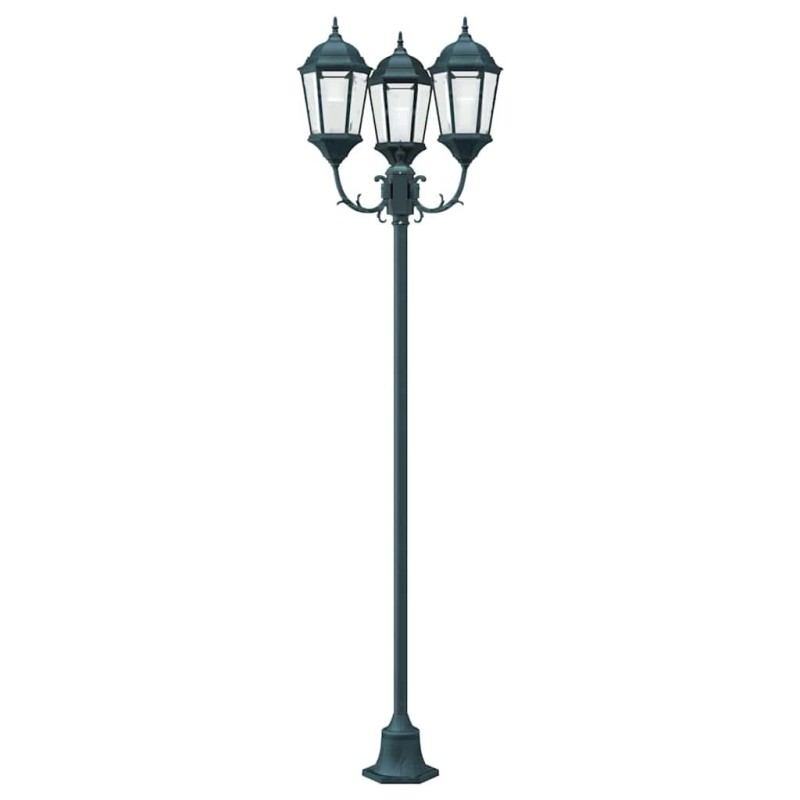 Lampadaire de jardin 3 lampes E27 Vert 220 cm Aluminium 