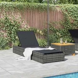 Chaise longue Grise 60x200x27 cm en Poly Rattan 