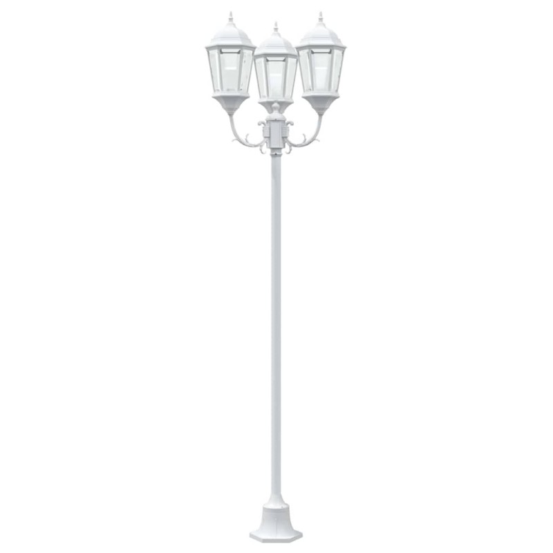 Lampadaire de jardin 3 lampes E27 Blanc 220 cm Aluminium 