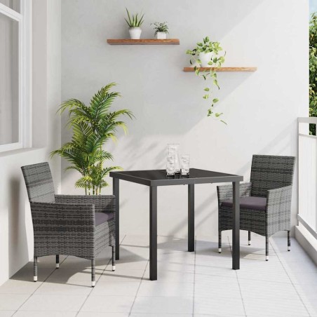 Ensemble de jardin 3 pièces en poly rotin gris 