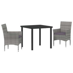Ensemble de jardin 3 pièces en poly rotin gris 