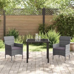 Ensemble de jardin 3 pièces en poly rotin gris 