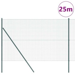 Clôture en fil soudé avec 13 poteaux verts 1.6x25 m en acier 