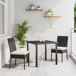 Set de jardin de 3 pièces en poly rotin noir 