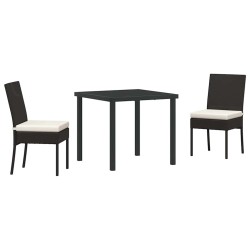 Set de jardin de 3 pièces en poly rotin noir 