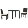 Set de jardin de 3 pièces en poly rotin noir 