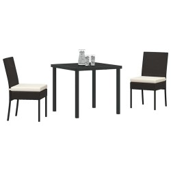 Set de jardin de 3 pièces en poly rotin noir 
