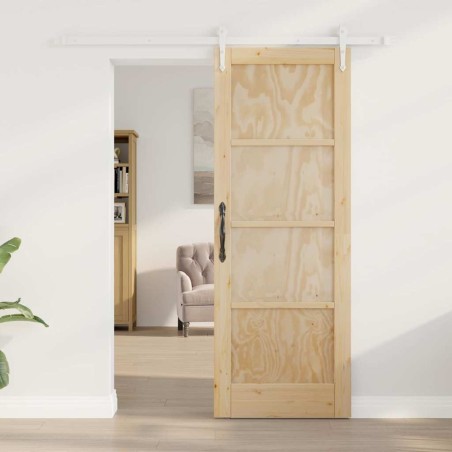 Porte coulissante avec quincaillerie 73,5x198,5 cm en bois de pin massif 