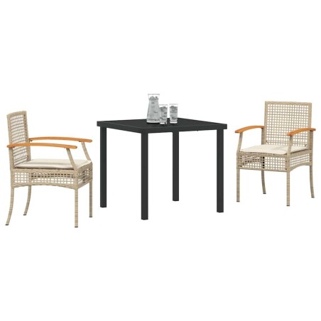 Ensemble de salle à manger jardin 3 pièces avec coussins en poly rattan beige 