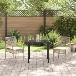 Ensemble de salle à manger jardin 3 pièces avec coussins en poly rattan beige 