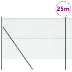 Clôture en fil soudé avec 13 poteaux verte 1,6x25 m en acier 