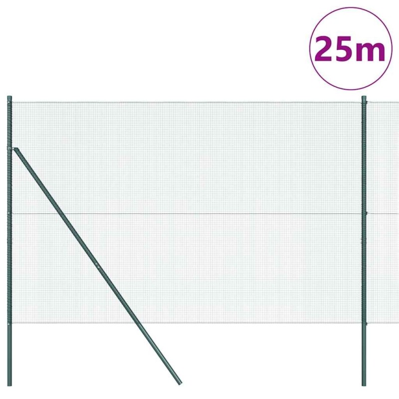 Clôture en fil soudé avec 13 poteaux verte 1,6x25 m en acier Clôture en fil soudé avec 13 poteaux verte 1,6x25 m en acier