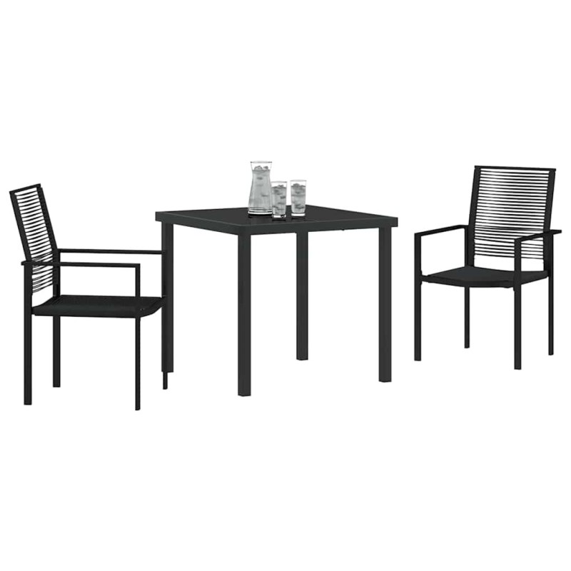Ensemble de jardin de 3 pièces en rotin noir 