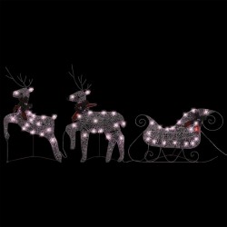 Décoration de Noël Rennes avec traîneau 60 LED Extérieur Doré  