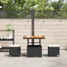 Ensemble de salle à manger de jardin 3 pièces avec coussins en poly rotin noir et acacia 