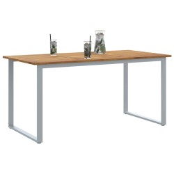 Table de Salle à Manger d'extérieur Grise 160x80x75 cm en Acier et Bois Solide d'Acacia 