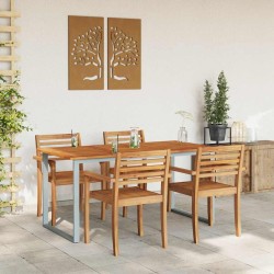 Table de Salle à Manger d'extérieur Grise 160x80x75 cm en Acier et Bois Solide d'Acacia 