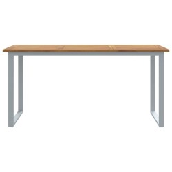 Table de Salle à Manger d'extérieur Grise 160x80x75 cm en Acier et Bois Solide d'Acacia 