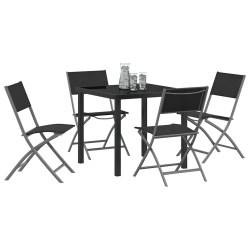 Ensemble de salle à manger de jardin 5 pièces - Textilène noir et acier. 