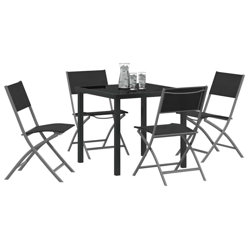 Ensemble de salle à manger de jardin 5 pièces - Textilène noir et acier. 