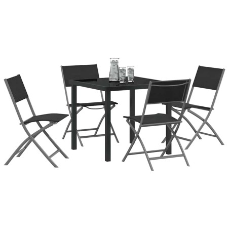 Ensemble de salle à manger de jardin 5 pièces - Textilène noir et acier. 