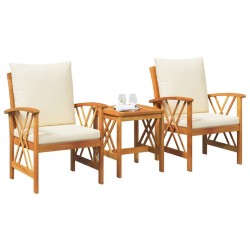 Ensemble de salon de jardin 3 pièces avec coussins en bois d'acacia massif 