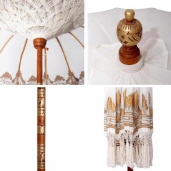 Parasol balinais Crème (210-220) x 260 cm Coton et bois massif 