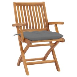 Chaises de jardin lot de 2 et coussins gris Bois de teck massif 