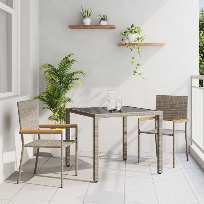 Ensemble de Salle à Manger de Jardin 3 Pièces Gris Poly Rattan 