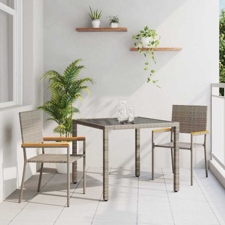 Ensemble de Salle à Manger de Jardin 3 Pièces Gris Poly Rattan 