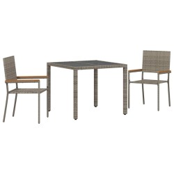 Ensemble de Salle à Manger de Jardin 3 Pièces Gris Poly Rattan 