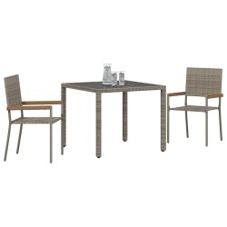 Ensemble de Salle à Manger de Jardin 3 Pièces Gris Poly Rattan 