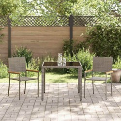 Ensemble de Salle à Manger de Jardin 3 Pièces Gris Poly Rattan 