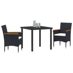 Ensemble de jardin de 3 pièces en poly rattan noir 