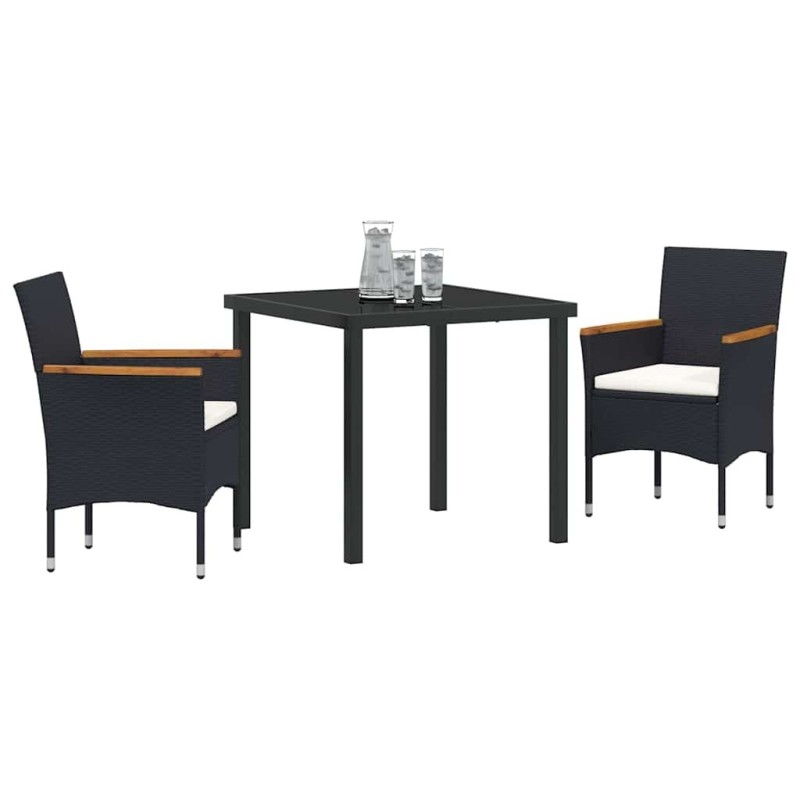 Ensemble de jardin de 3 pièces en poly rattan noir 