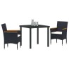Ensemble de jardin de 3 pièces en poly rattan noir 