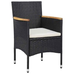 Ensemble de jardin de 3 pièces en poly rattan noir 