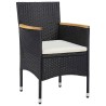 Ensemble de jardin de 3 pièces en poly rattan noir 