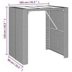 Table de bar et dessus en verre gris 105x80x110 cm poly rotin 
