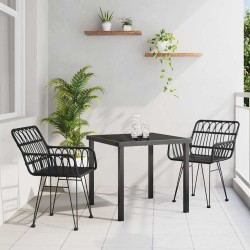 Ensemble de jardin 3 pièces noir en poly rattan 