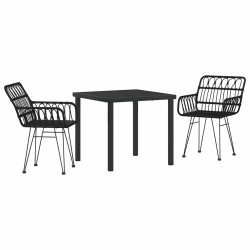 Ensemble de jardin 3 pièces noir en poly rattan 