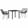 Ensemble de jardin 3 pièces noir en poly rattan 