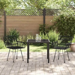 Ensemble de jardin 3 pièces noir en poly rattan 