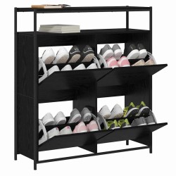 Armoire à chaussures avec 4 tiroirs basculants chêne noir 100x34x112 cm 