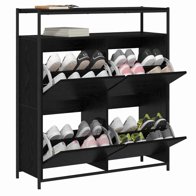 Armoire à chaussures avec 4 tiroirs basculants chêne noir 100x34x112 cm Armoire à chaussures avec 4 tiroirs basculants chêne noir 100x34x112 cm
