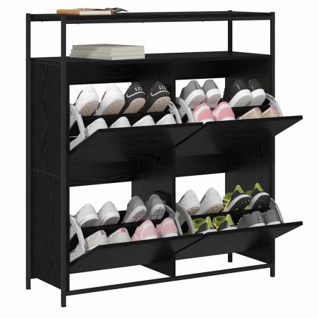 Armoire à chaussures avec 4 tiroirs basculants chêne noir 100x34x112 cm 