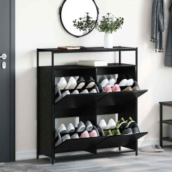 Armoire à chaussures avec 4 tiroirs basculants chêne noir 100x34x112 cm 