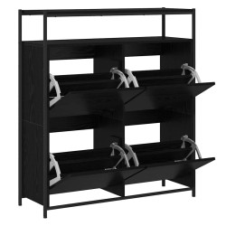 Armoire à chaussures avec 4 tiroirs basculants chêne noir 100x34x112 cm 