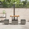 Ensemble de salle à manger de jardin 3 pièces avec coussins gris en poly rotin et acacia 