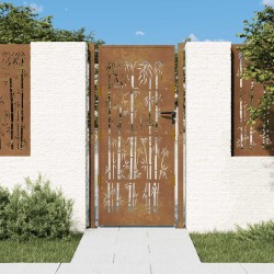 Portail de jardin 105x180 cm acier corten design de bambou 